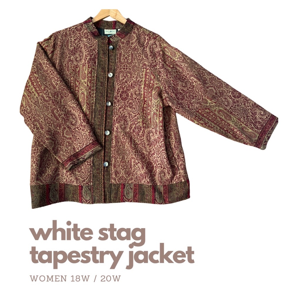 Vintage White Stag Women - Multicolor Tapestry Jacket - Women's Size 18W / 20W